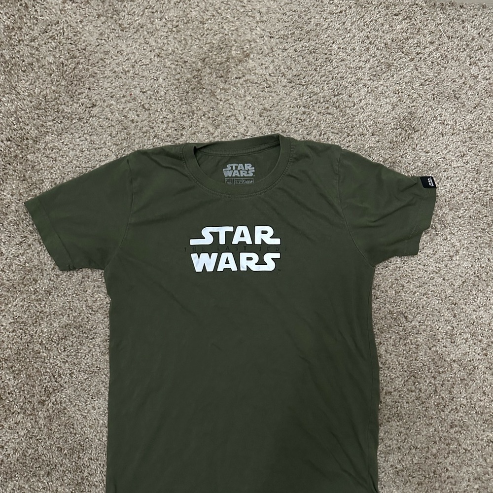 2 Tshirts: Star Wars Green T-Shirt and Bench Stripe shirt.